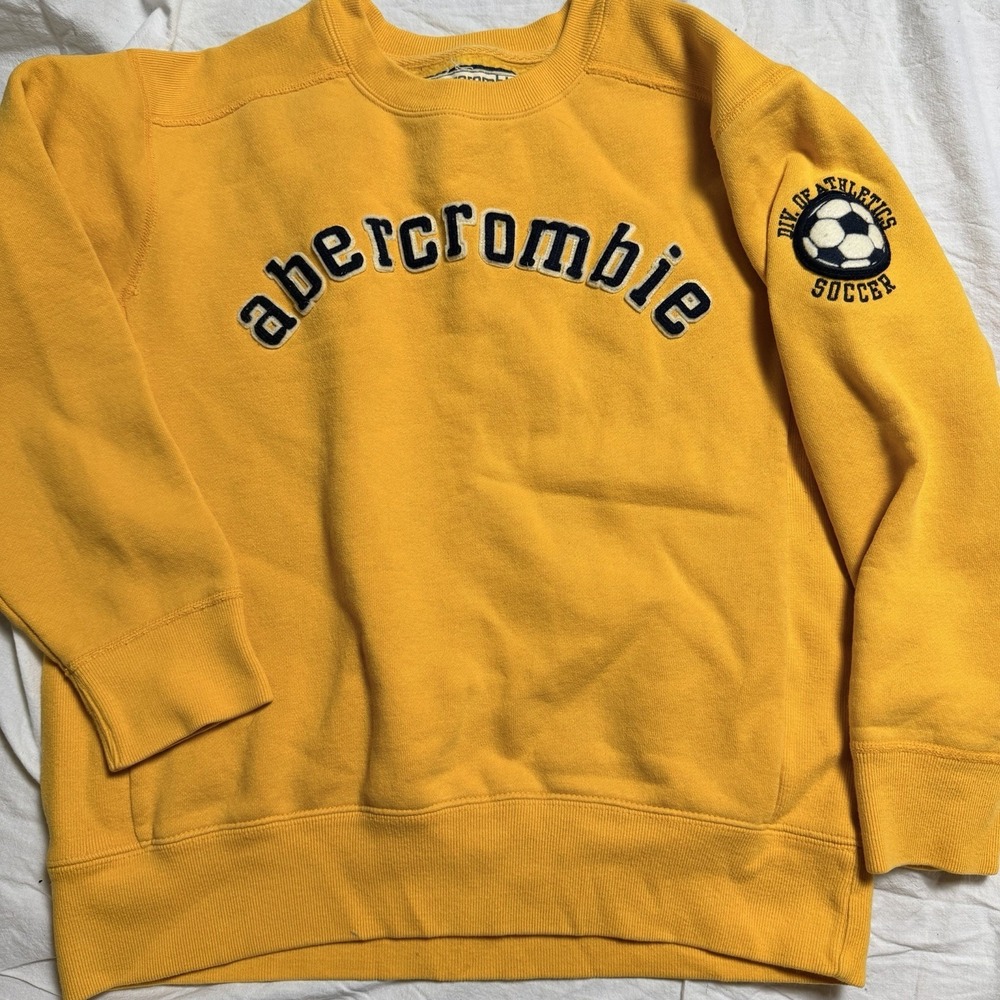 Abercrombie Sweatshirt Athletics Dev Soccer Yellow Embroidered Crewneck Heavy